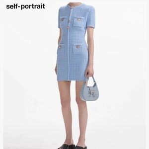 Self-Portrait Blue Jewel Button Knit Dress NWT